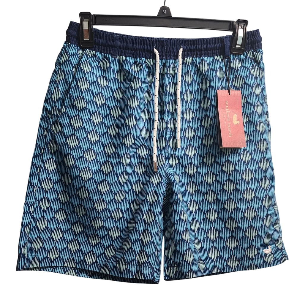 Southern Marsh Youth‎ Large Dockside Swim Trunks Shells Navy Blue Boys